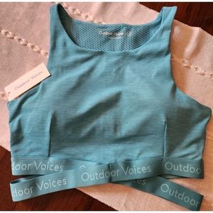 New Outdoor Voices Move Free OV Crop Top Mesh-Trimmed Techsweat Stretch